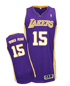 NBA Los Angeles Lakers 15 Metta World Peace Authentic Purple Jerseys